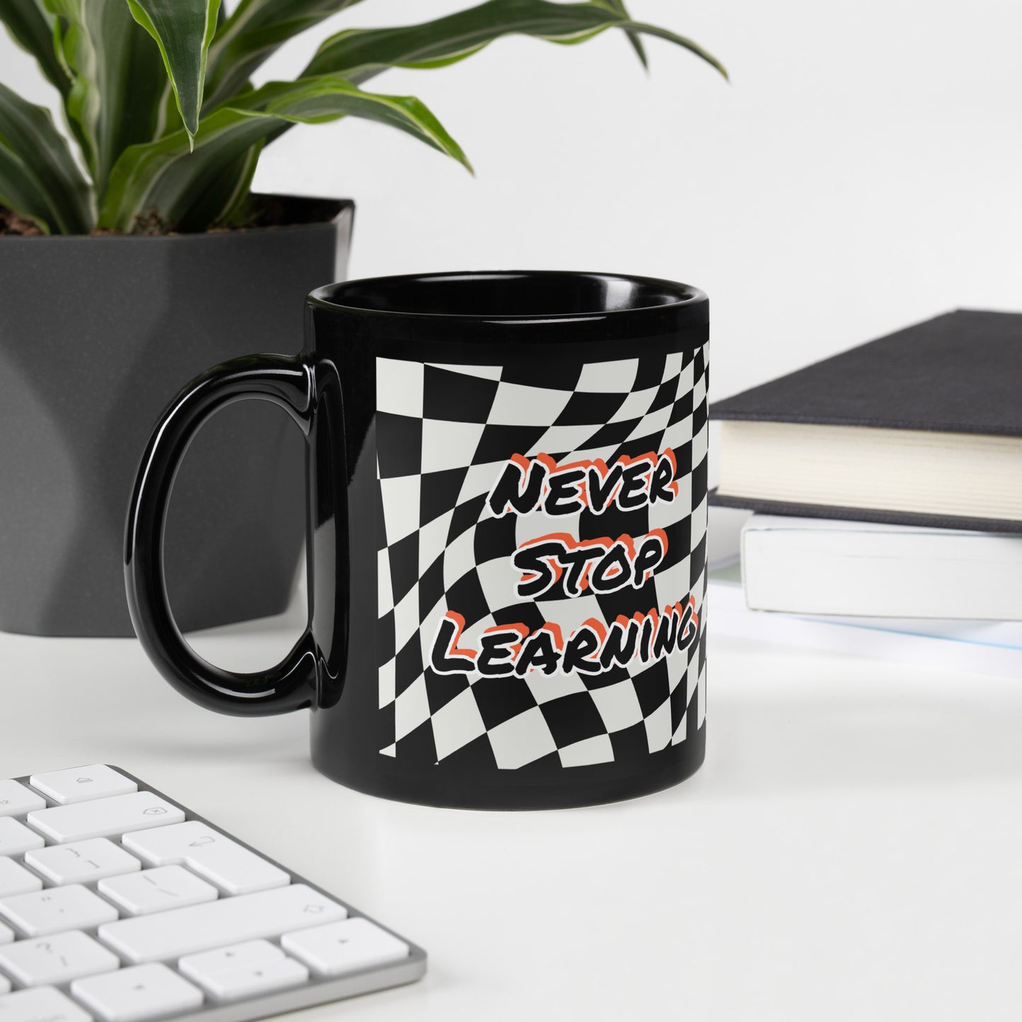 Never Stop Learning Black Glossy Mug